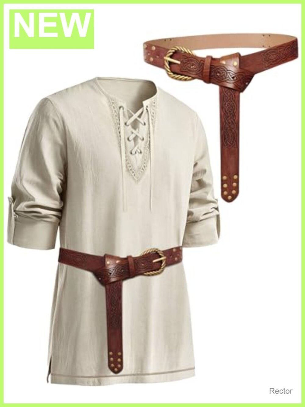 Men's Renaissance Pirate Shirt Cotton Linen Blend Medieval Costume with Belt